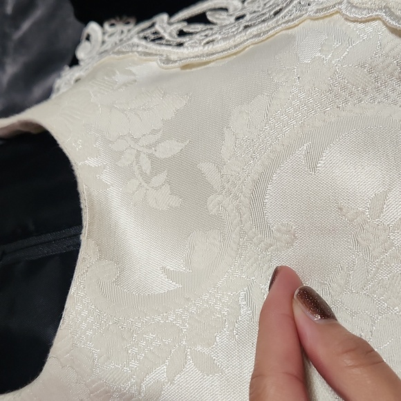 Vintage Jessica McClintock Puff Sleeve Velvet Lace Brocade Formal Midi Dress - Picture 13 of 15